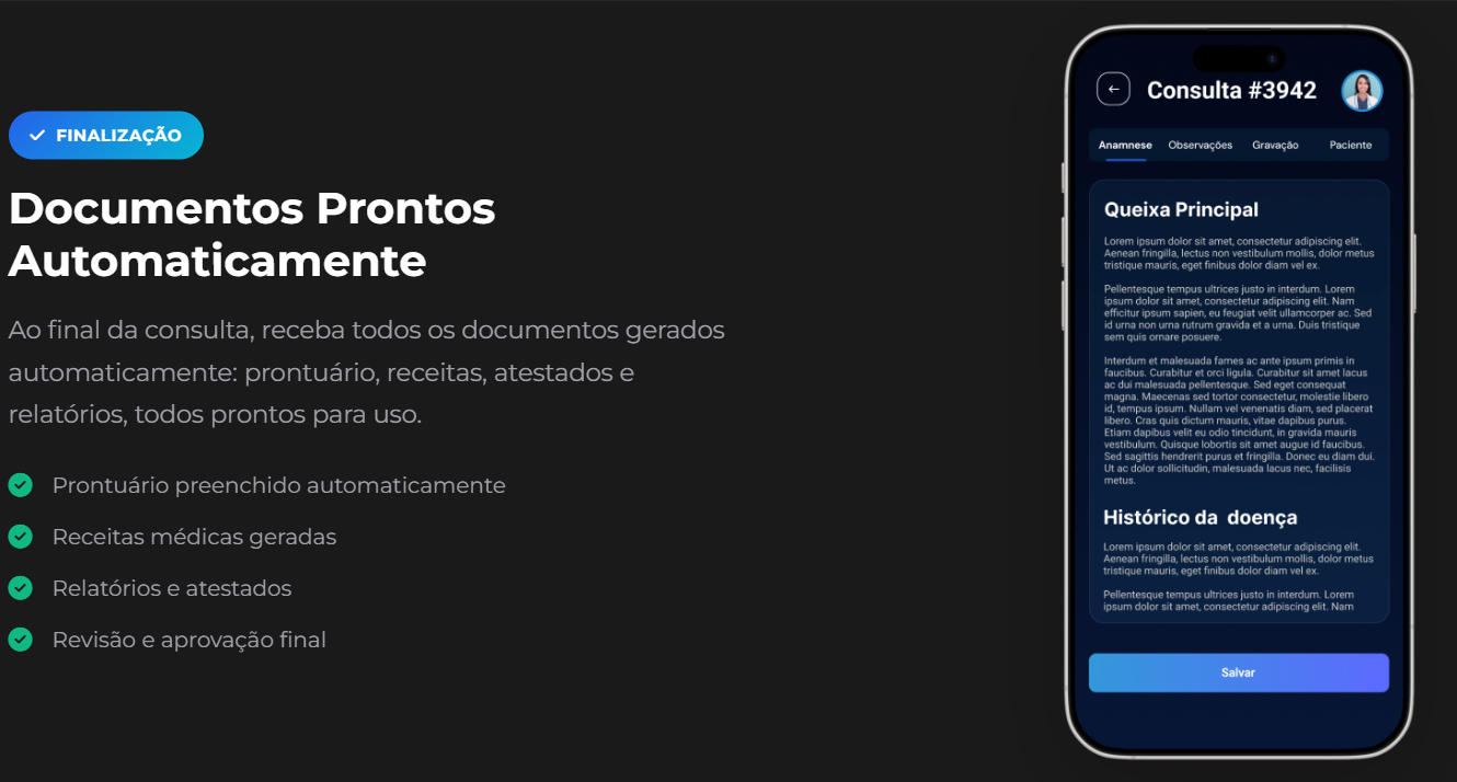 Modera Health - Documentos prontos automaticamente: prontuário, receitas, atestados